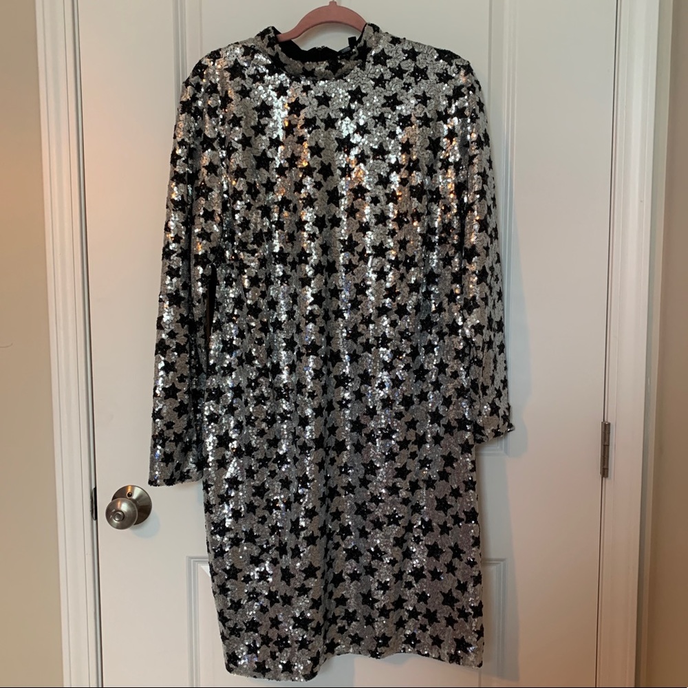 Eloquii Mock Neck Silver Sequin Dress